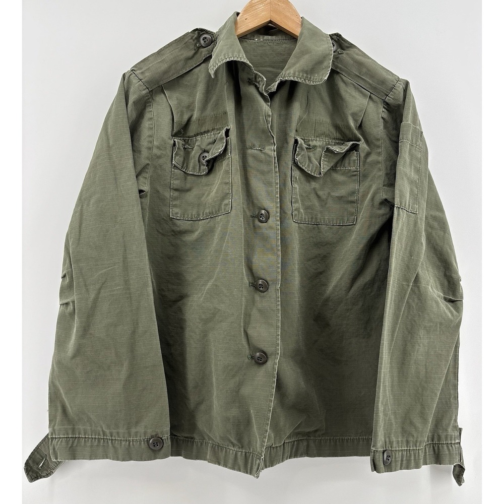 US Army Vietnam War Women Utility Coat OG-107 Cotton Poplin Fatigue Shirt Green